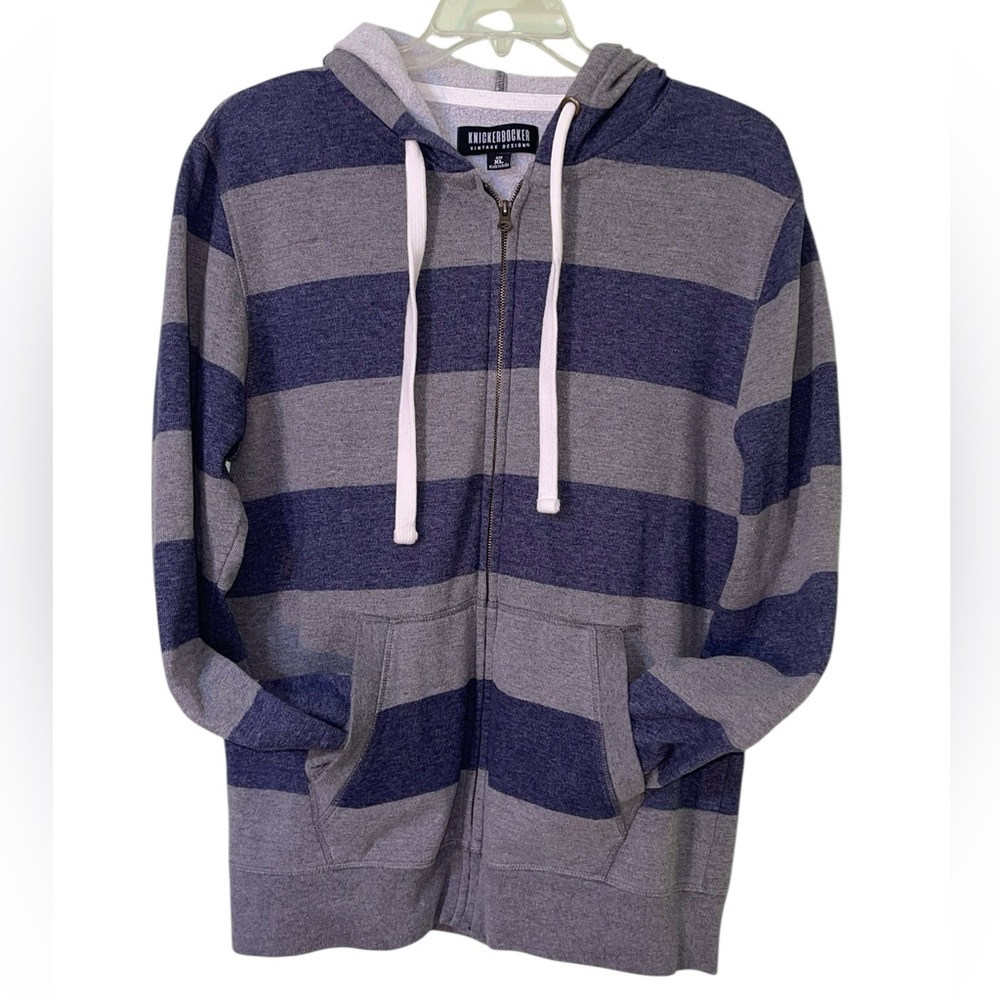 Men’s Knickerbocker Vintage Design blue/gray striped full-zip hoodie. SZ- XL GUC - Picture 3 of 8
